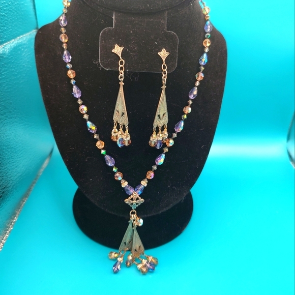 Lori Frantz-Koenig Bundle Hand Beaded Austrian Crystals Brass Necklace E… - Picture 3 of 16